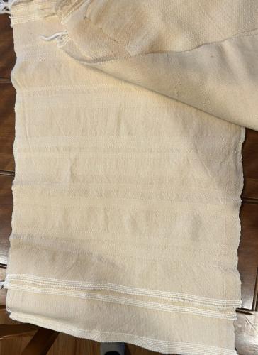 Barbara’s newest warp of natural cotton in twill and plain weave. 