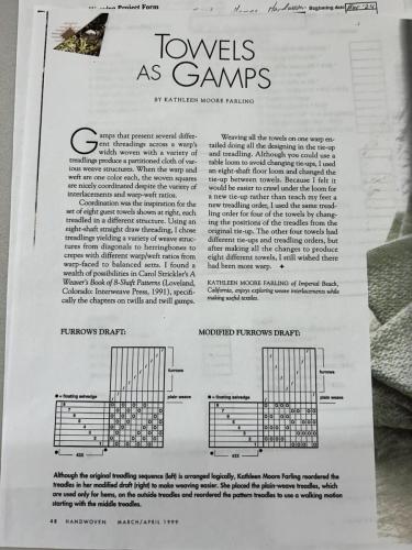 Jan's twill towel project from a Handwoven magazine. Guild members wove these.