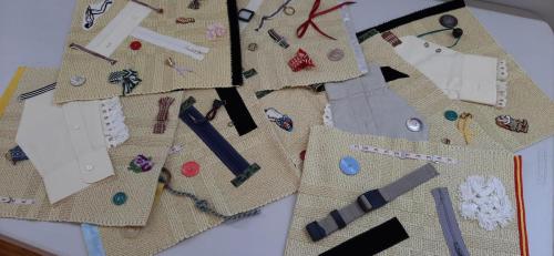 Sandi's fidget mats made from handwoven place mats.