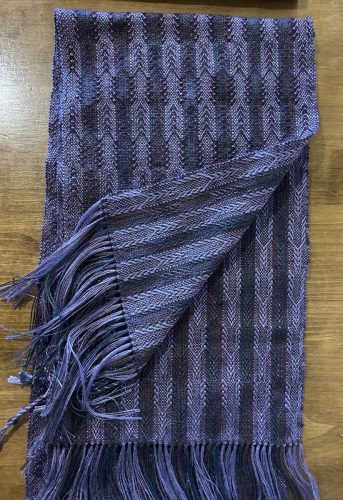 Kathys-2nd-variegated-and-purple-tencel-scarf-with-plum-Zephyr-wool-weft